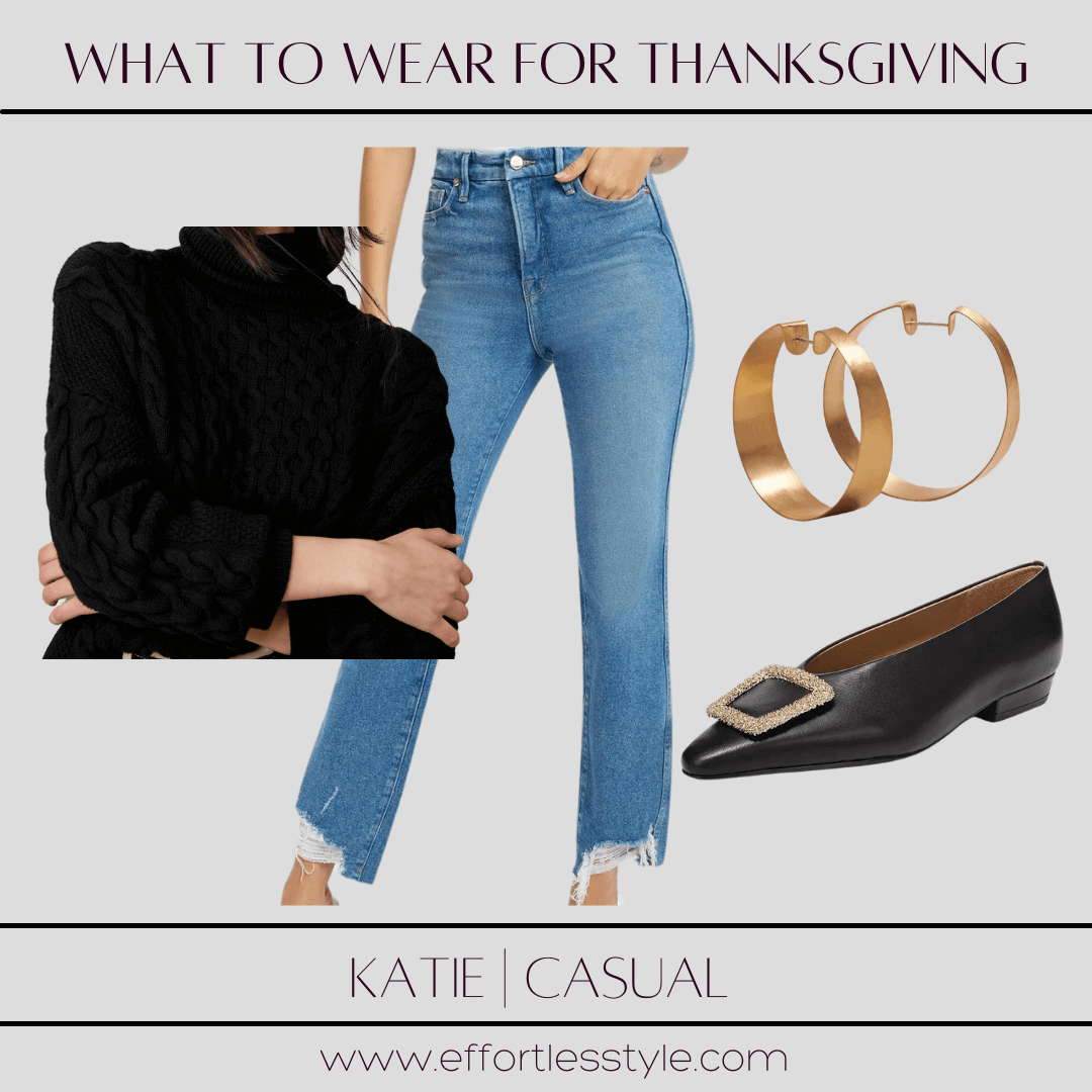 Nashville Personal Stylists - What To Wear For Thanksgiving turtleneck sweater and fray hem jeans how to style jeans for thanksgiving how to wear distressed jeans for thanksgiving dinner how to dress up fray hem jeans