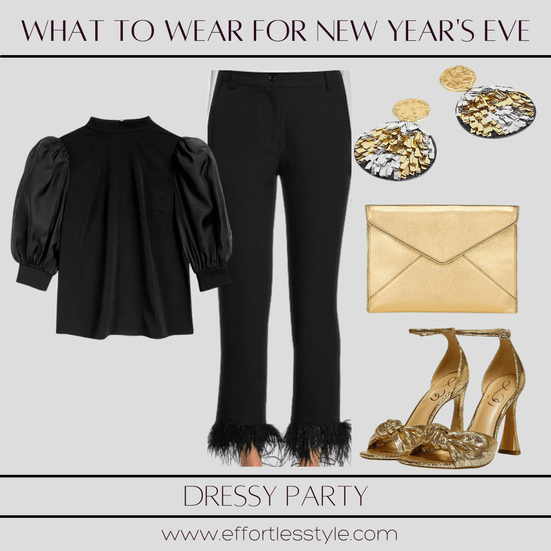Nashville Personal Stylists: What To Wear For New Year's Eve All Black With Gold Accessories how to accessorize an all black look for New Year's Eve how to style gold accessories how to wear gold strappy sandals in winter how to wear fur for New Year's Eve