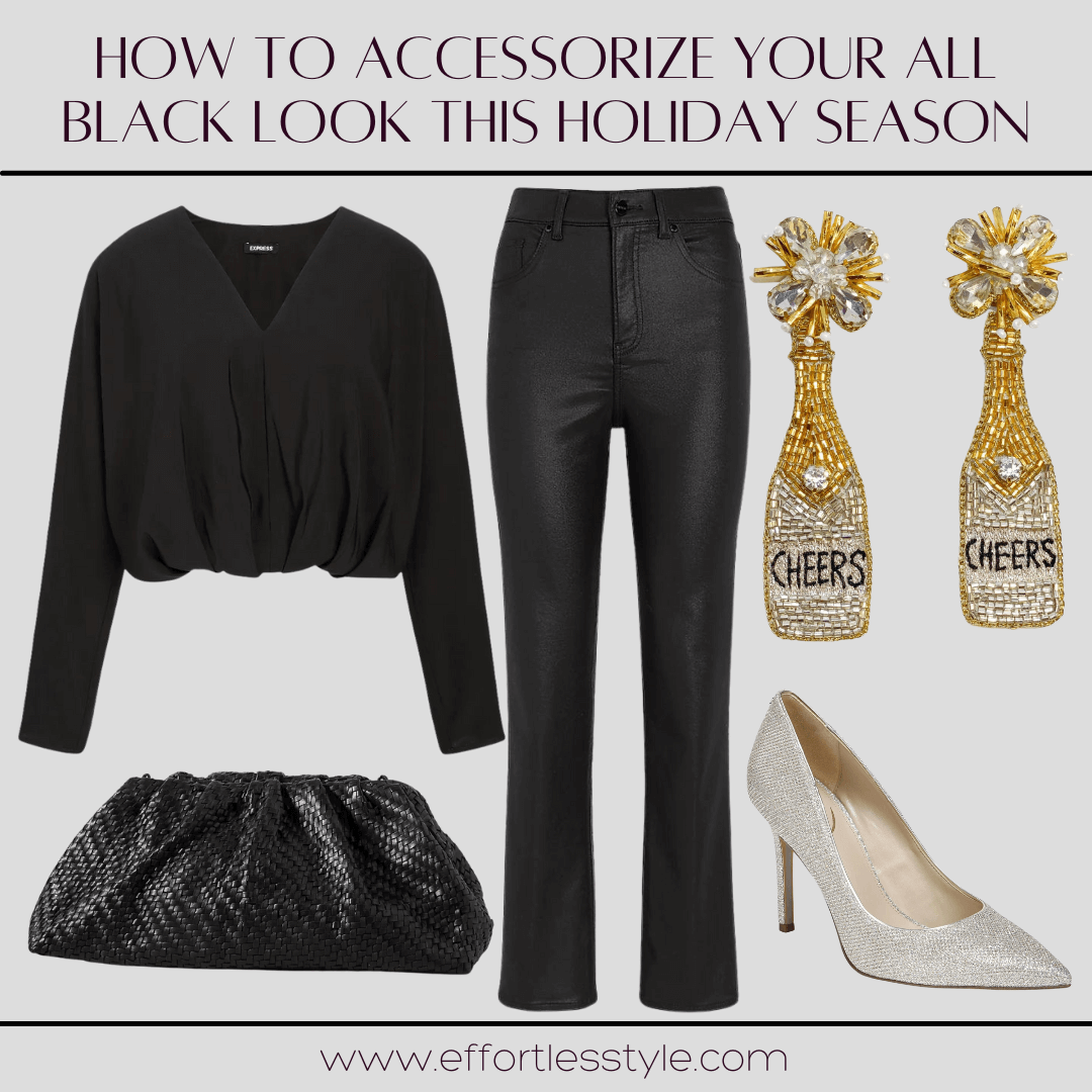how to wear a Blouse & Coated Jeans For New Years Eve how to style coated jeans for New Years Eve how to wear gold and silver for New Years Eve style inspiration how to dress your black jeans up for New Years Eve