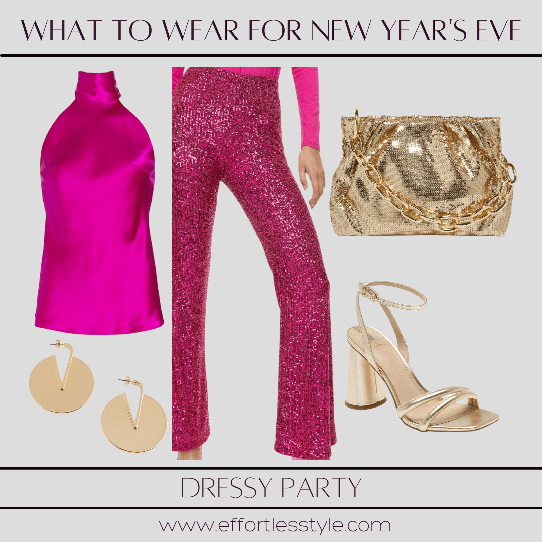 Hot Pink Silk Tank & Sequin Pants how to style sequin pants for the holidays how to wear sequin pants for a dressy party how to accessorize sequin pants how to wear hot pink this holiday season how to wear all hot pink how to accessorize an all pink look