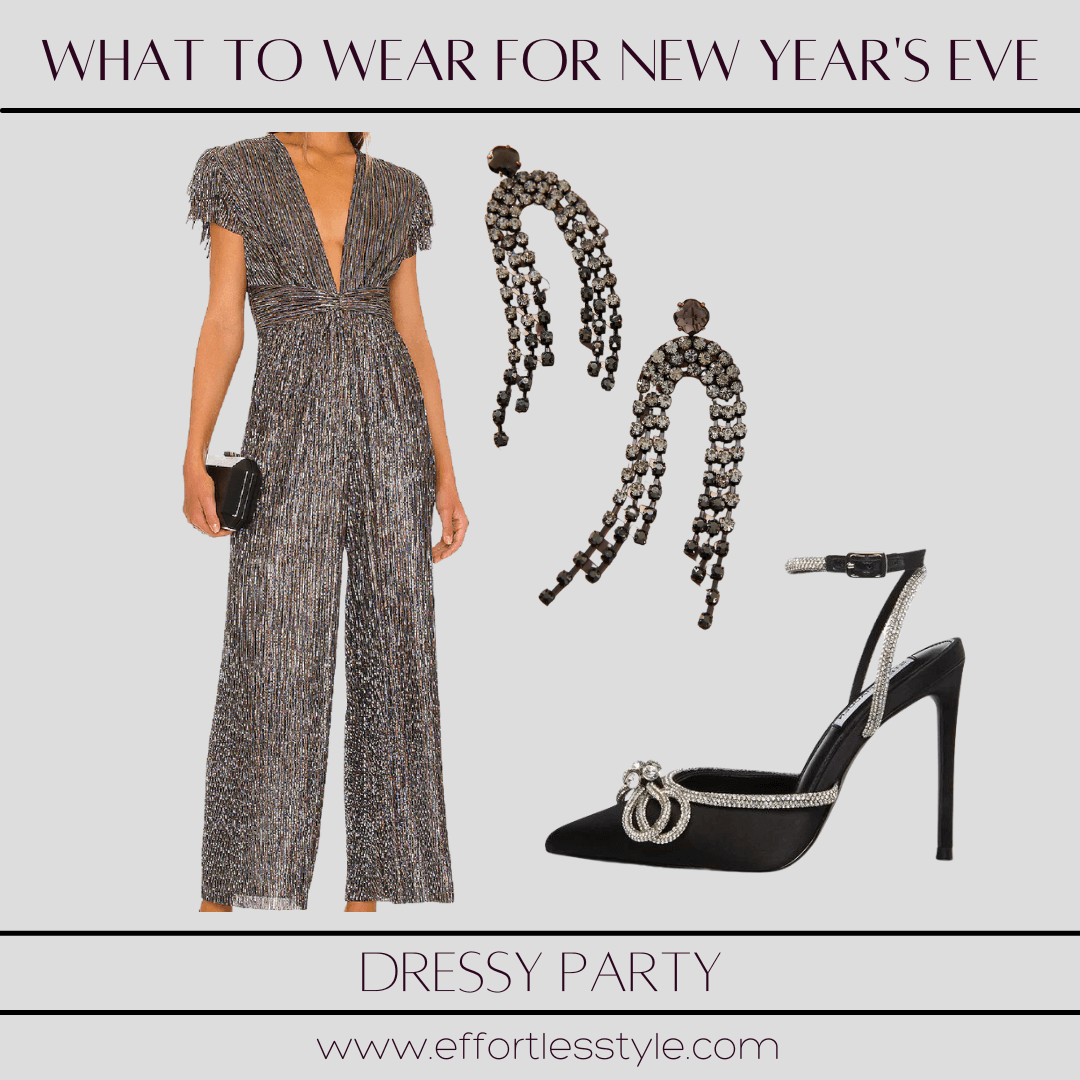 metallic jumpsuit how to style a metallic jumpsuit for the holidays how to accessorize a metallic jumpsuit for a cocktail party how to wear a sparkly jumpsuit for a dressy party