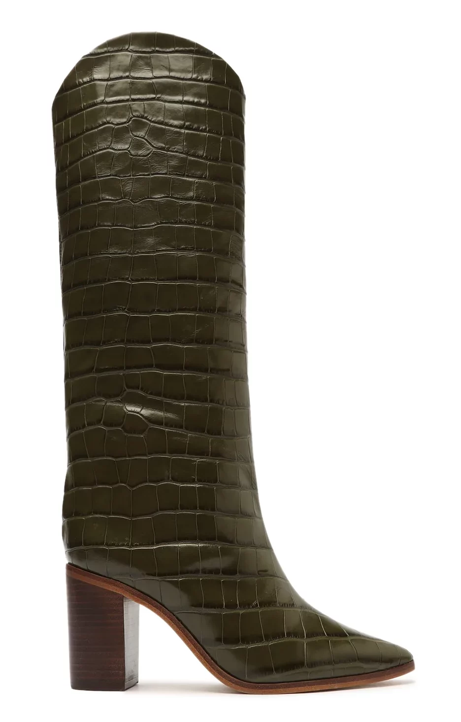 Nashville Personal Stylists Pick 3: Must Have Shoes For Winter olive green block crocodile embossed leather boot must have tall boot for winter personal stylists share must have boot for winter nashville stylists share favorite shoes for winter how to wear a tall boot this winter