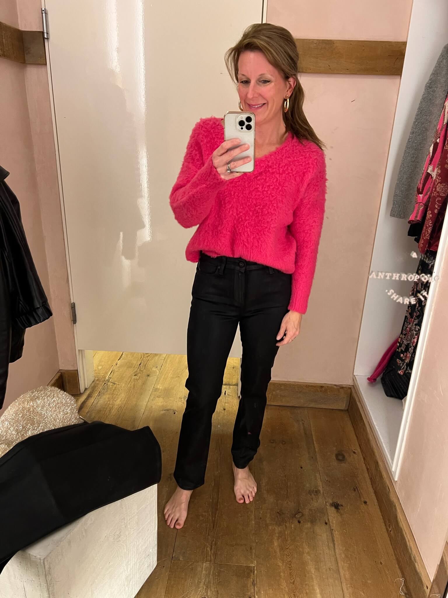 plush v-neck sweater how to wear hot pink this holiday season how to style pink for a Christmas party how to wear pink to a holiday party