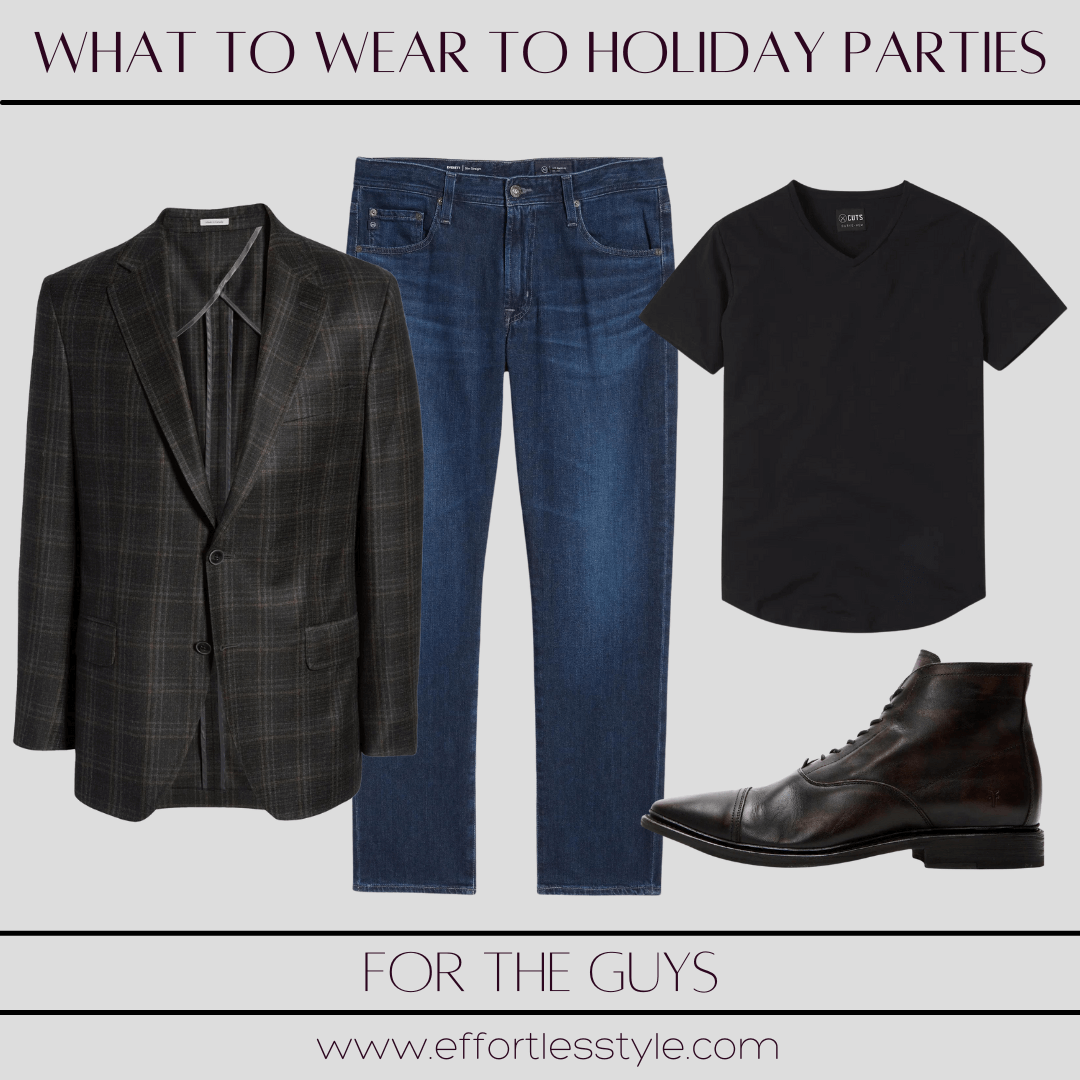 sport coat & dark wash jeans how to style a sport coat for a casual event how to wear a tee shirt with a sport coat how to wear a sport coat to a Christmas party nashville stylists share men's style inspiration for the Christmas season