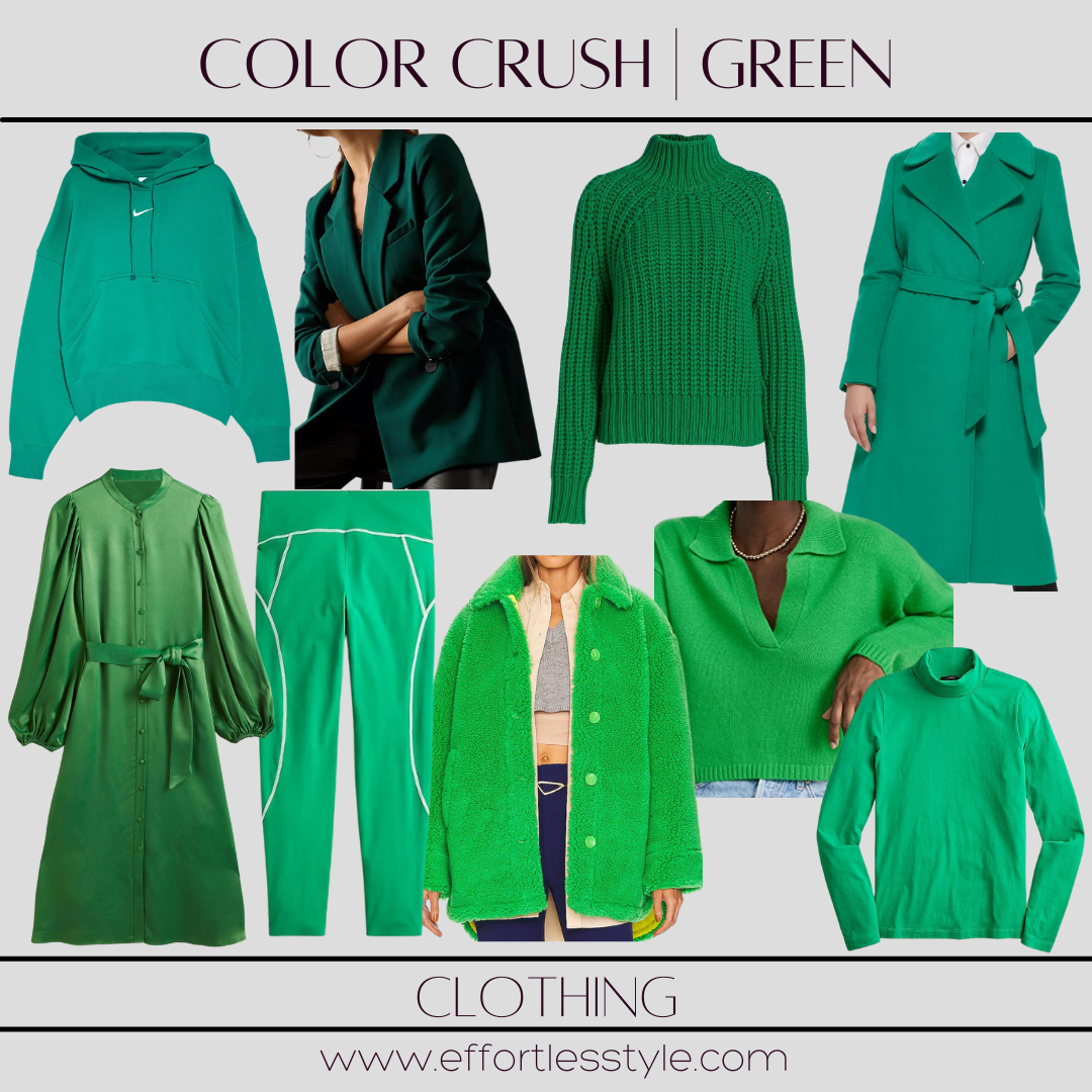 Color Crush: Green Clothing Nashville stylists share the best green clothing pieces this winter how to wear green this winter Personal stylists talk about the green color trend fun ways to wear green this winter