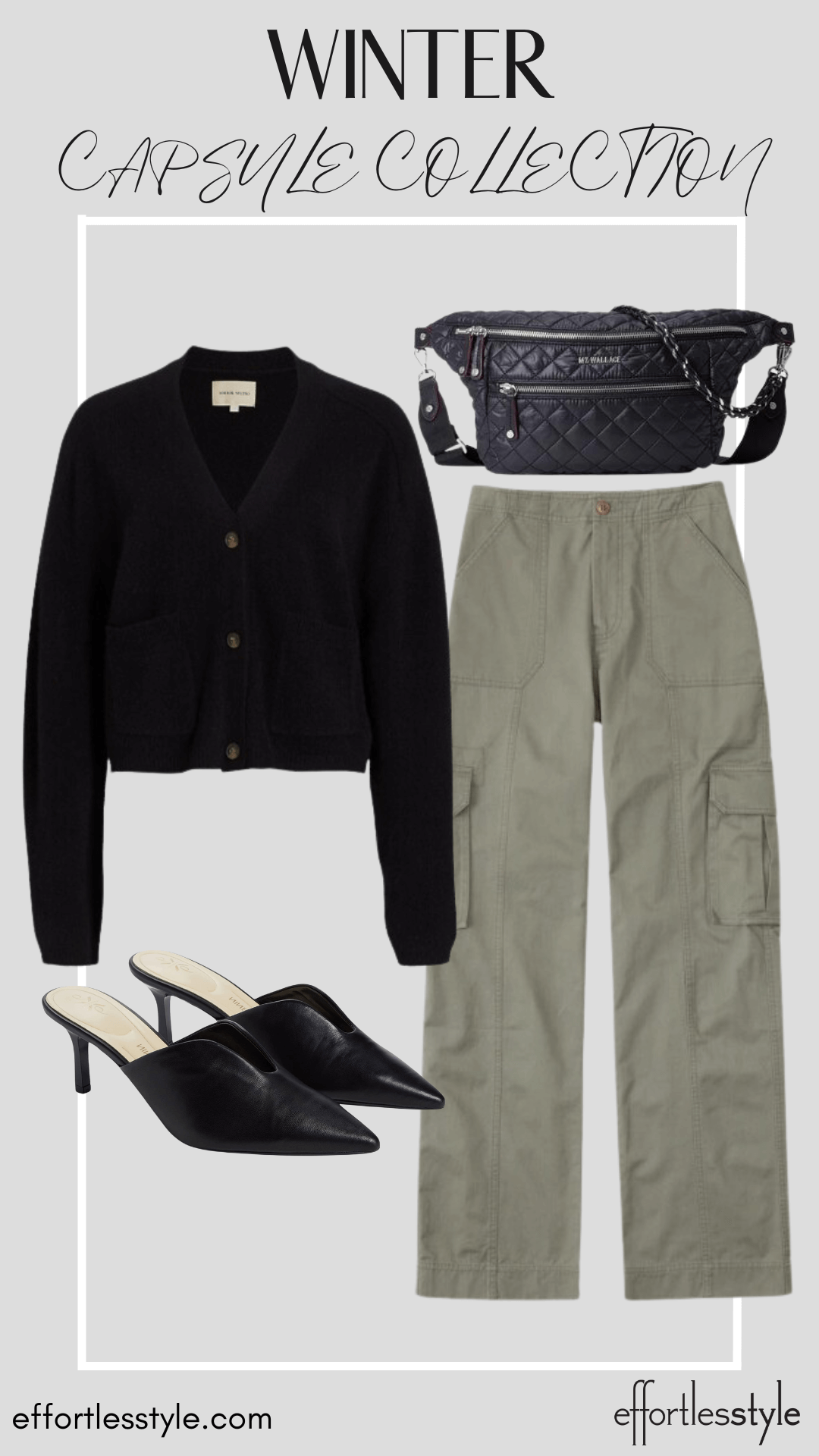 How To Wear Our Winter Capsule Wardrobe - Part 2 Cropped Cardigan & Cargo Pants how to dress up cargo pants how to wear heels with cargo pants how to wear mules with cargo pants fun ways to style cargo pants for winter how to wear a cardigan and cargo pants