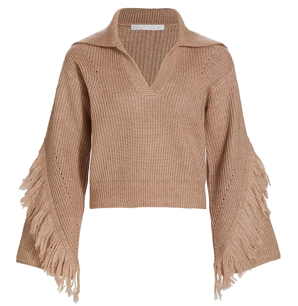 Stylist Pick Of The Week Round Up fringed v-neck sweater Nashville area stylists share fun winter sweaters how to wear fringe this winter personal stylists share fun sweater on sale