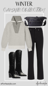Half-Zip Sweater & Black Jeans how to style tall boots over jeans how to style tall boots over straight leg jeans
