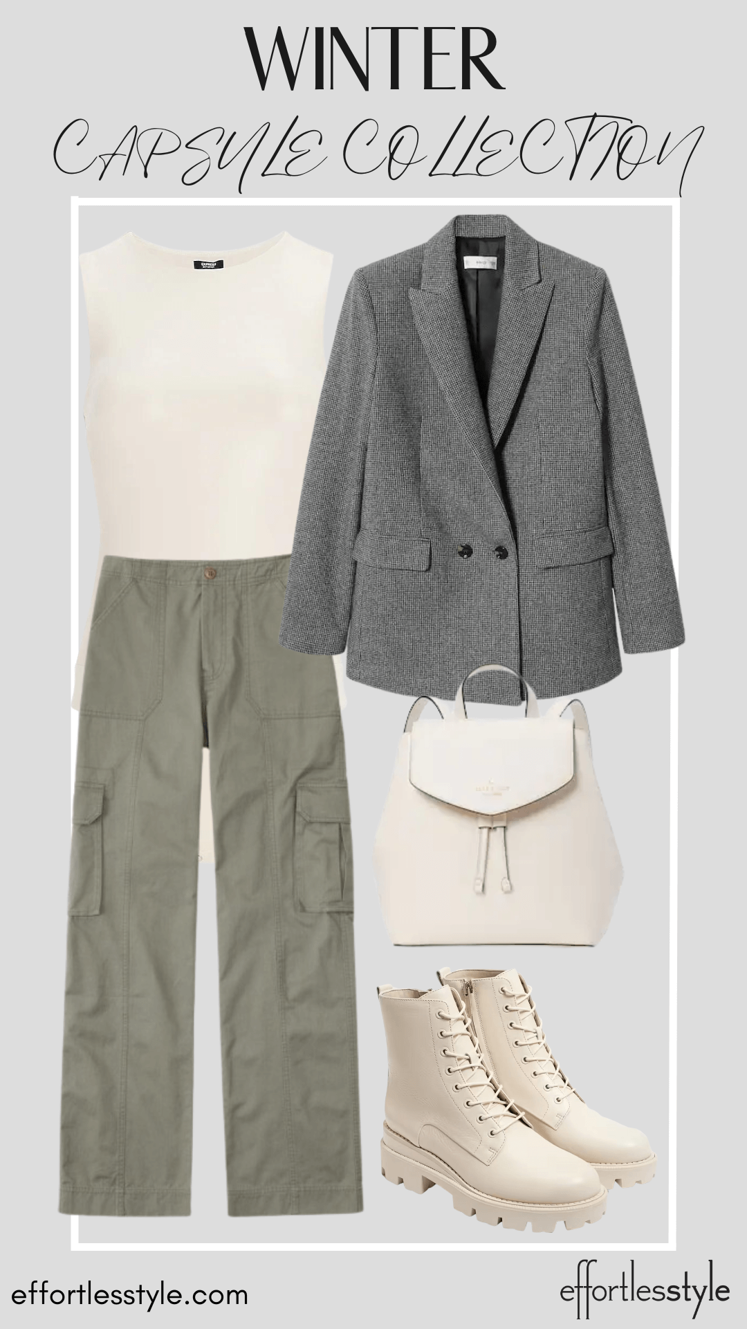Houndstooth Blazer & Faux Leather Bodysuit & Cargo Pants styling a blazer with cargo pants styling a blazer with casual pants Nashville area stylists share fun styled looks must have pieces for cold weather