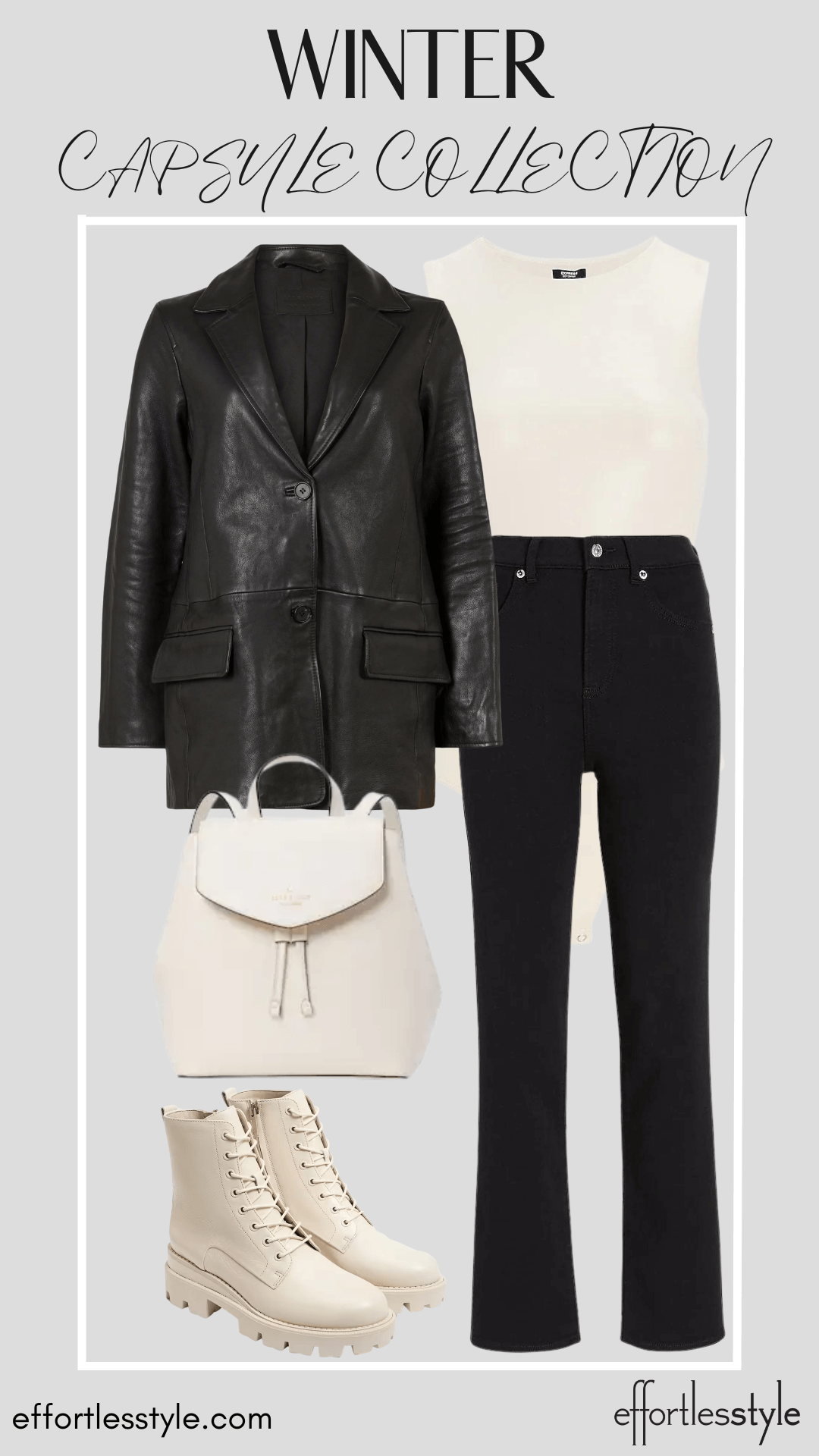 How To Wear Our Winter Capsule Wardrobe - Part 1 Leather Blazer & Faux Leather Bodysuit & Black Jeans splurgeworthy pieces for winter pieces worth spending money on how to wear a leather blazer with black jeans how to wear black and ivory for winter
