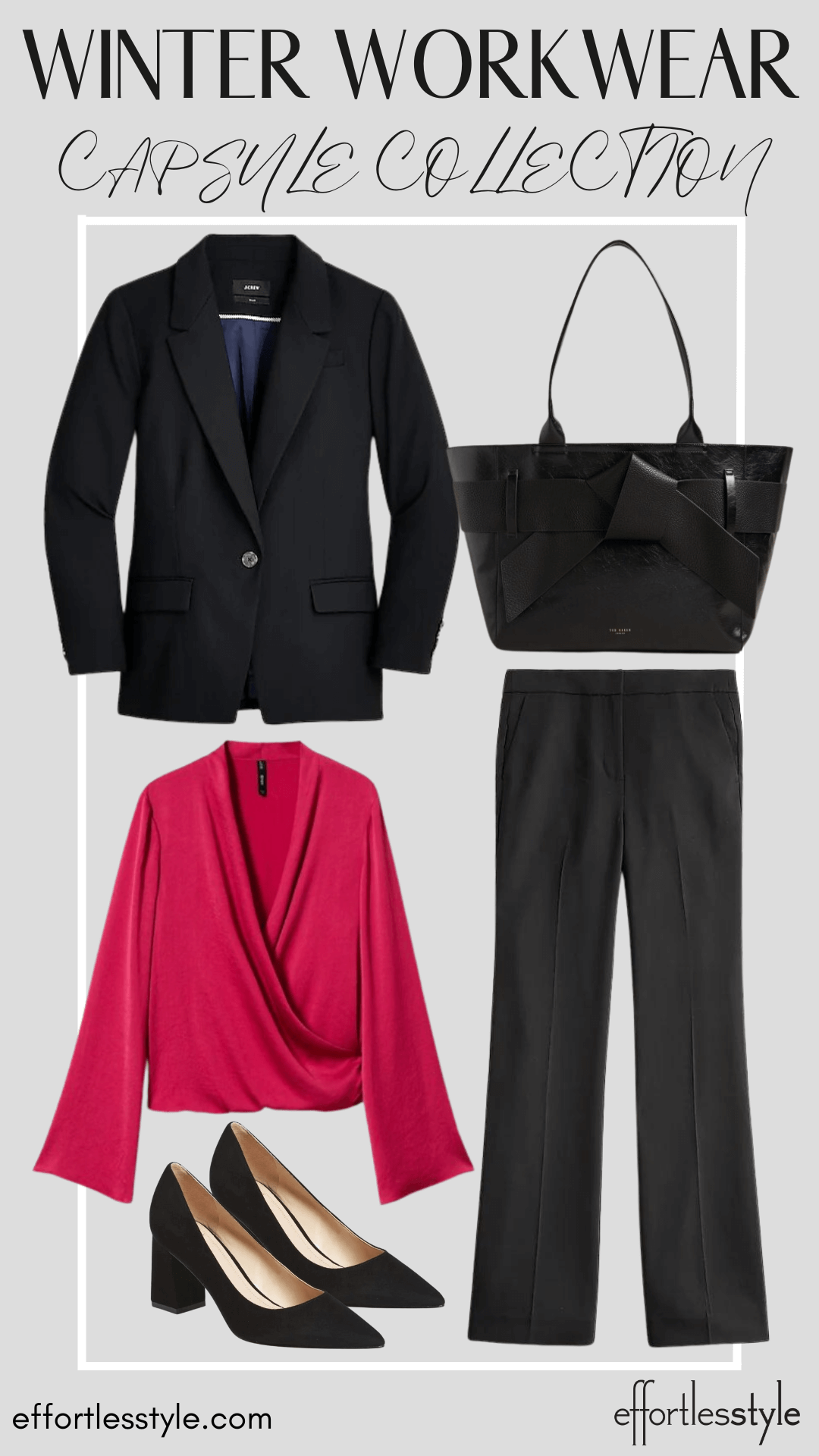 How To Wear Our Winter Workwear Capsule Wardrobe - Part 2 Long Sleeve Blouse & Black Pants & Black Blazer personal stylists share style inspiration for black suit how to make your black suit more interesting for work how to add color to your black suit