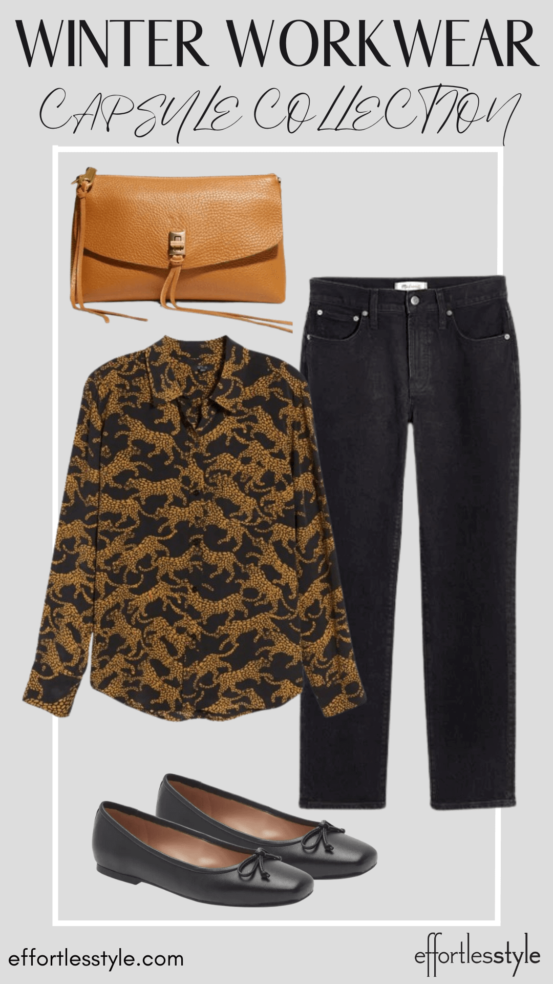 Lynx Printed Blouse & Black Jeans silk blouse for the office how to style an animal print blouse for the office Nashville area personal stylists share blouses for the professional setting how to dress up black jeans neutral crossbody