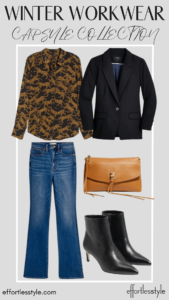 How To Wear Our Winter Workwear Capsule Wardrobe - Part 2 Lynx Printed Blouse & Dark Wash Jeans how to style a blouse and jeans for the office Nashville personal stylists share style tips for the office personal stylists share outfit inspiration for work how to wear jeans to work