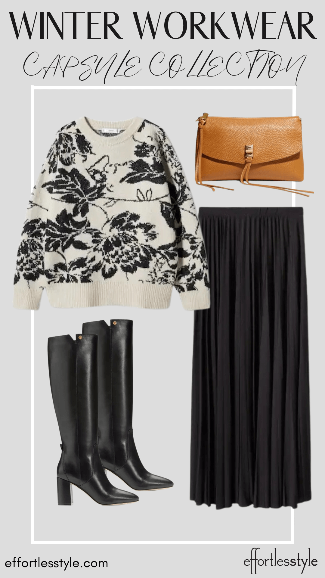 How To Wear Our Winter Workwear Capsule Wardrobe - Part 2 Printed Sweater & Long Skirt how to wear a sweater with a long skirt to the office how to style your long skirt for the office how to wear tall boots to work classic crossbody for winter