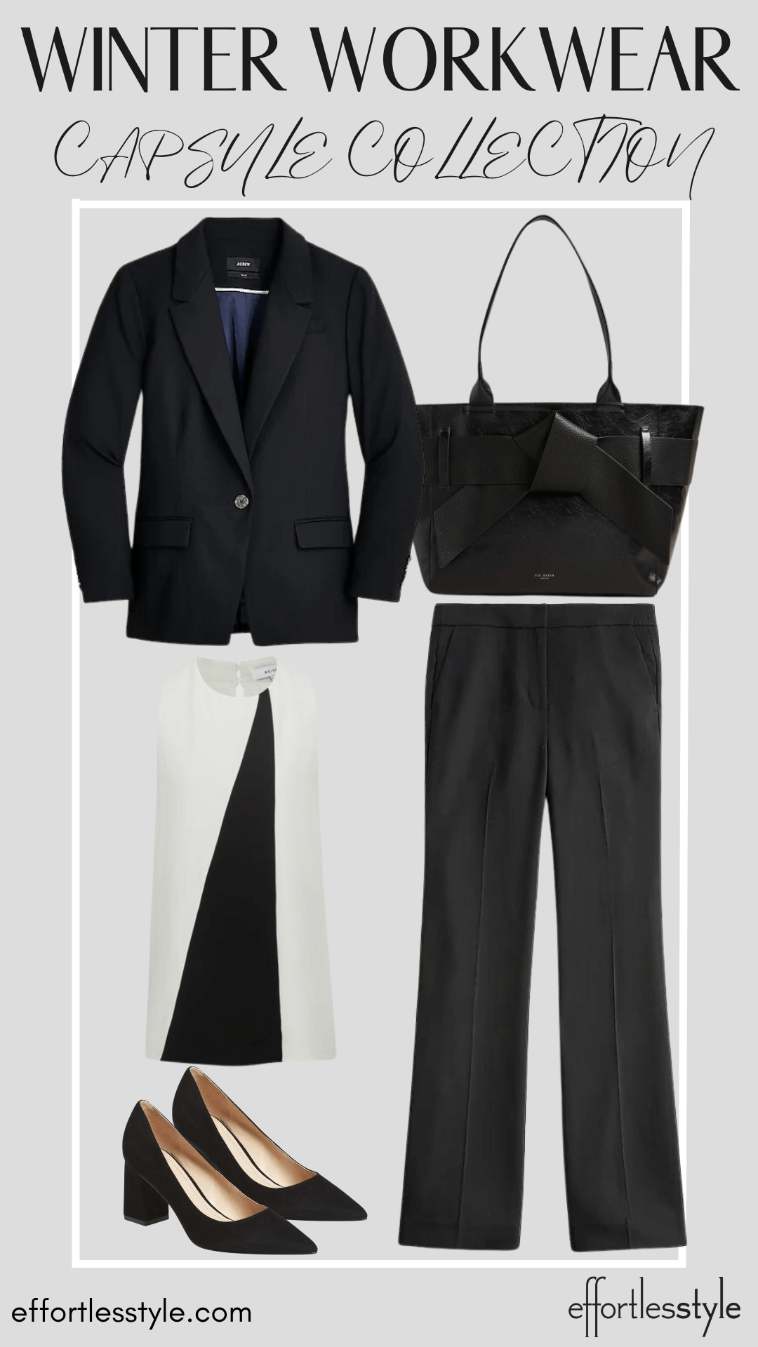How To Wear Our Winter Workwear Capsule Wardrobe - Part 2 Sleeveless Blouse & Black Pants & Black Blazer how to style your suit for work fun ways to style a black suit how to wear black and white this winter how to color block for the office how to style a color blocked look for work