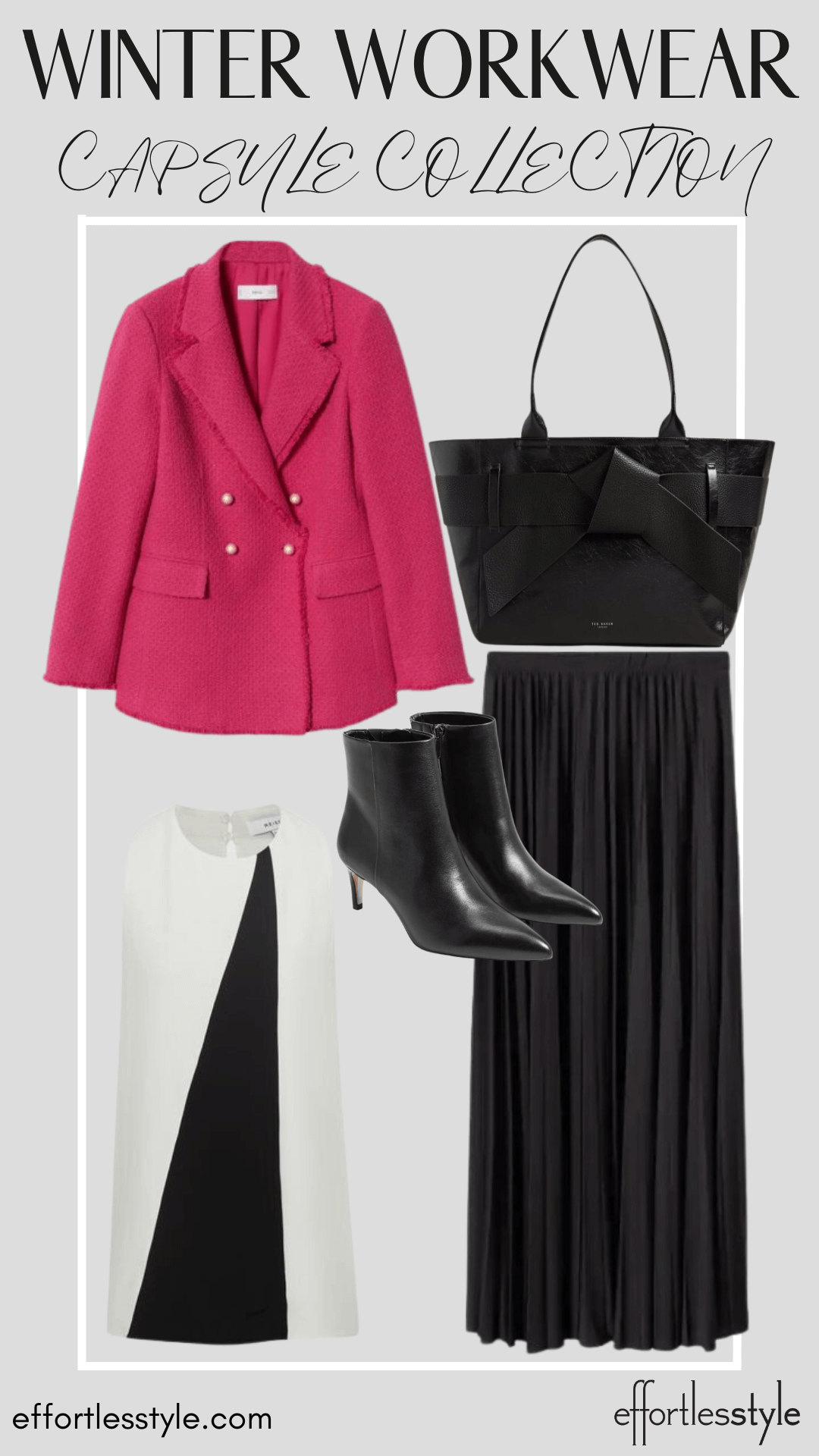How To Wear Our Winter Workwear Capsule Wardrobe - Part 2 Sleeveless Blouse & Long Skirt & Statement Blazer how to wear a blazer with a long skirt how to wear bright pink to work how to style booties with a long skirt what shoes to wear with a long skirt the long skirt trend how to add a pop of color to your work look