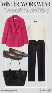 How To Wear Our Winter Workwear Capsule Wardrobe - Part 1 Statement Blazer & Bodysuit & Black Jeans how to wear black jeans to the office how to style your black jeans for work how to dress up black jeans how to wear flats to work how to dress up flats