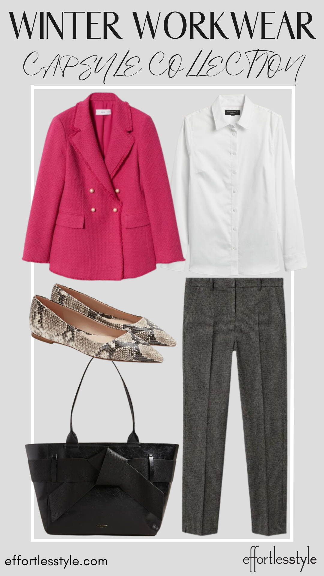 How To Wear Our Winter Workwear Capsule Wardrobe - Part 1 Statement Blazer & Button-Up Shirt & Ankle Pants how to wear ankle pants for work how to wear ankle pants with a blazer how to style snakeskin shoes how to style snake print shoes how to wear a button-up shirt