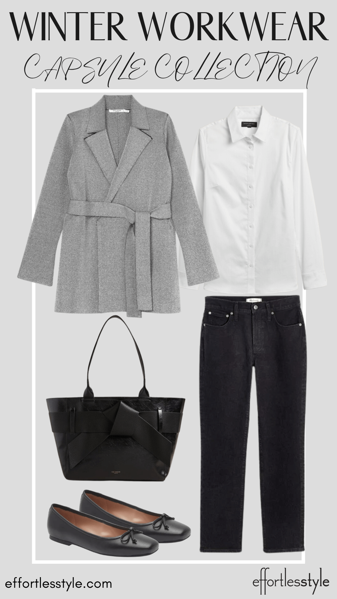 How To Wear Our Winter Workwear Capsule Wardrobe - Part 2 Sweater Blazer & Black Jeans & Button-Up Shirt how to wear a sweater blazer with black jean ways to style your black jeans for the office how to dress your black jeans up Nashville area stylists share outfit ideas for work