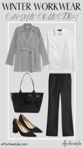 How To Wear Our Winter Workwear Capsule Wardrobe - Part 2 Sweater Blazer & Black Pants style ideas for your suit pants how to wear your suit pants with a sweater blazer personal stylists share style inspiration for the office what to wear to the office in the winter