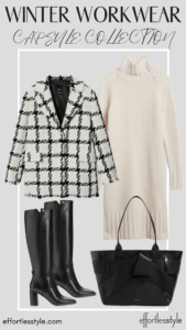 How To Wear Our Winter Workwear Capsule Wardrobe - Part 1 Sweater Dress & Tweed Coat how to wear a tweed coat over a sweater dress Nashville stylists share fun ways to wear your sweater dress to work how to style tall boots the tall boot trend