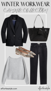How To Wear Our Winter Workwear Capsule Wardrobe Textured Sweater & Black Blazer & Black Jeans how to layer a sweater under a blazer for work how to wear flats to work how to wear a blazer with black jeans