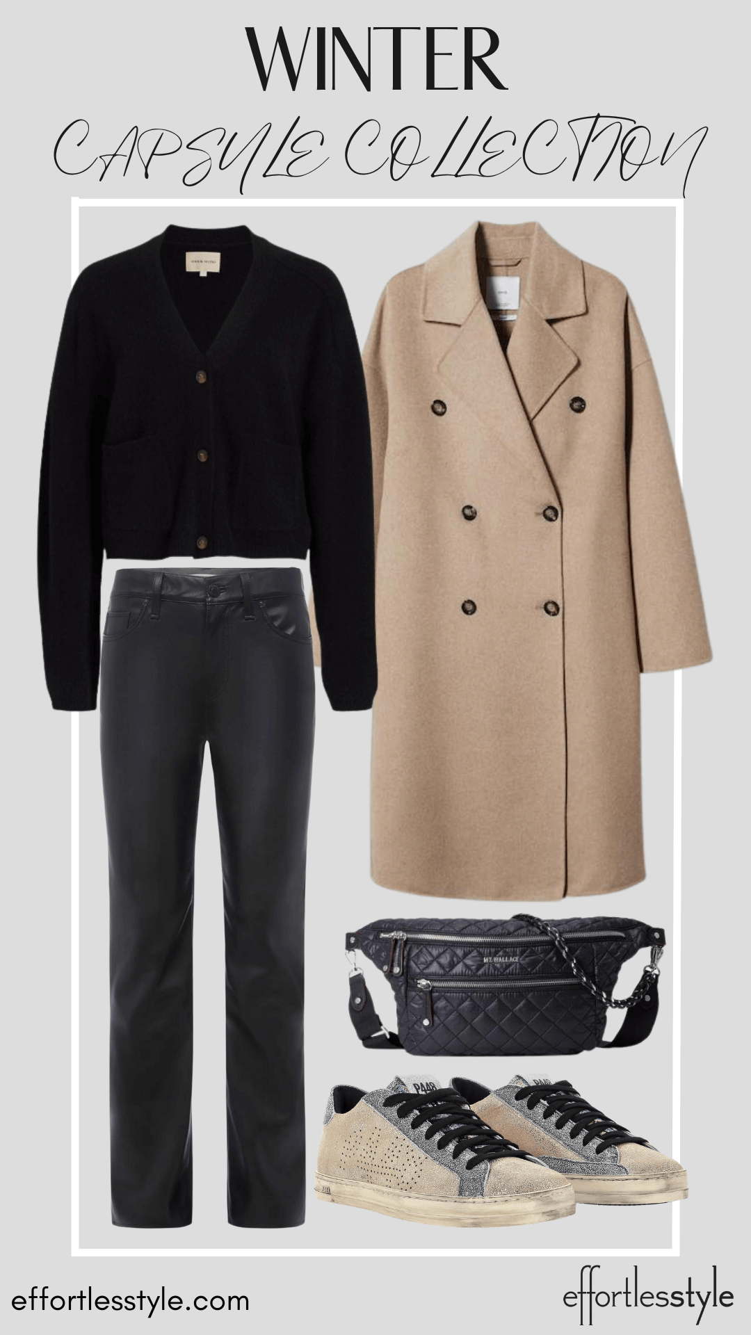 How To Wear Our Winter Capsule Wardrobe - Part 1 Wool Coat & Cropped Cardigan & Faux Leather Pants how to wear a classic wool coat with jeans how to wear a dressy wool coat casually how to wear a dressy coat with jeans how to style faux leather pants with sneakers how to style a cropped cardigan