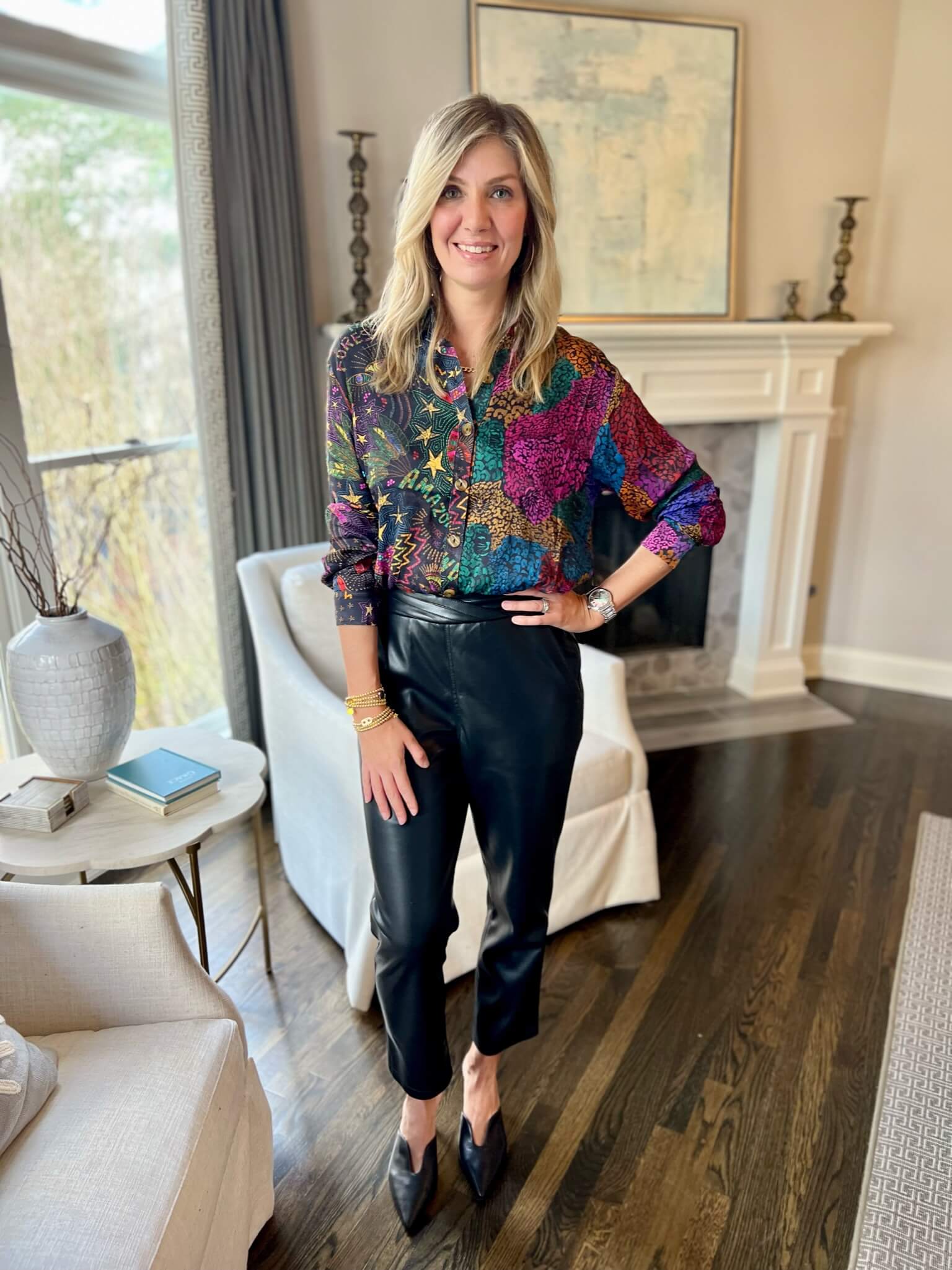 January Favorites From Our Nashville Personal Stylists Printed Blouse how to add color and pattern to your winter closet how to wear a printed button-up shirt splurgeworthy blouse