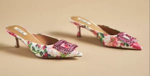 Five Things We are Loving At Anthropologie Embellished Floral Mule elevated mule for spring Nashville stylists share dressy mule for spring personal stylists share favorite items for spring fun floral shoe