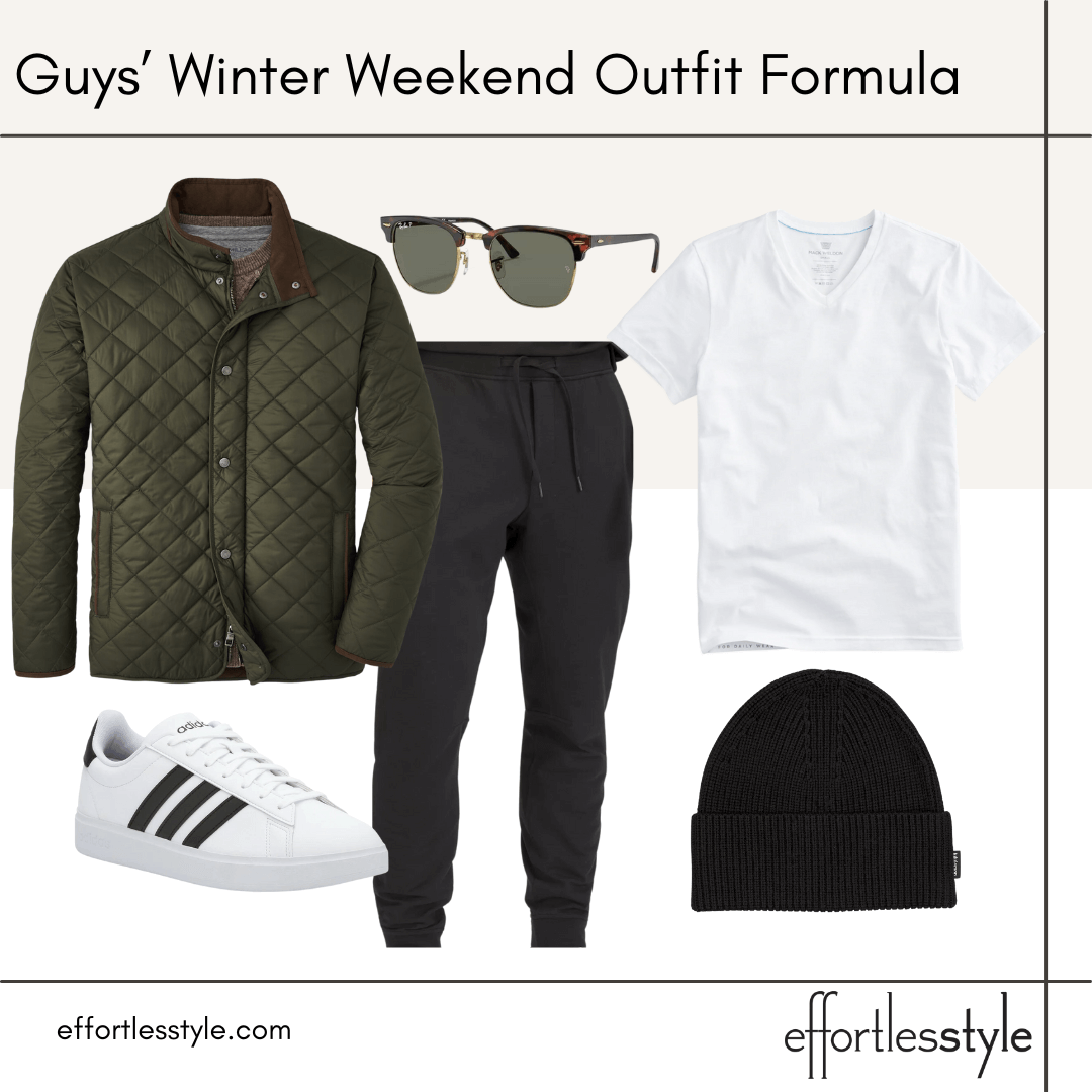 Guys’ Winter Weekend Outfit Formula Casual Look how to style men's joggers how to style sneakers for men how to look casual but put together how to elevate your joggers