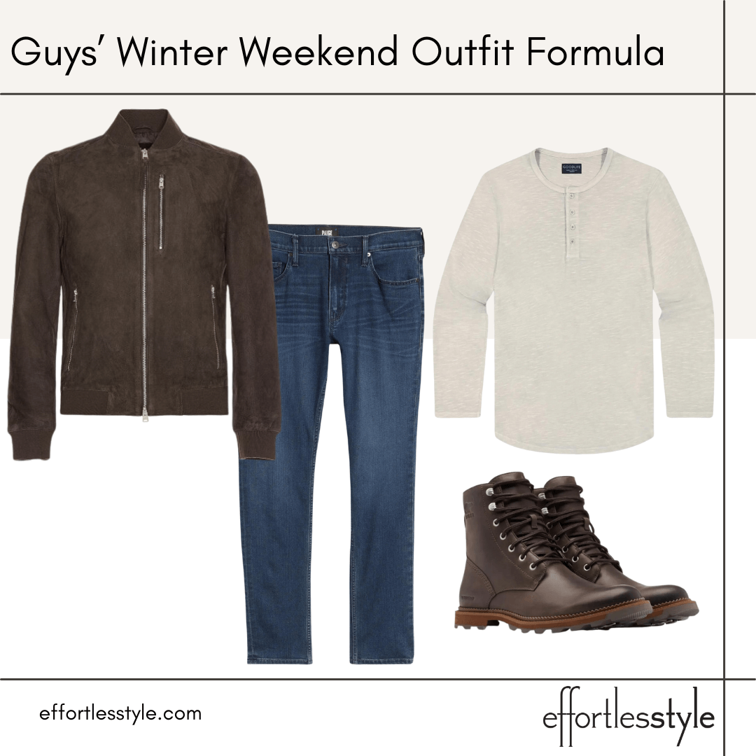 Guys’ Winter Weekend Outfit Formula Night Out Look what to wear for a fun night out guys' date night style men's night out style inspo