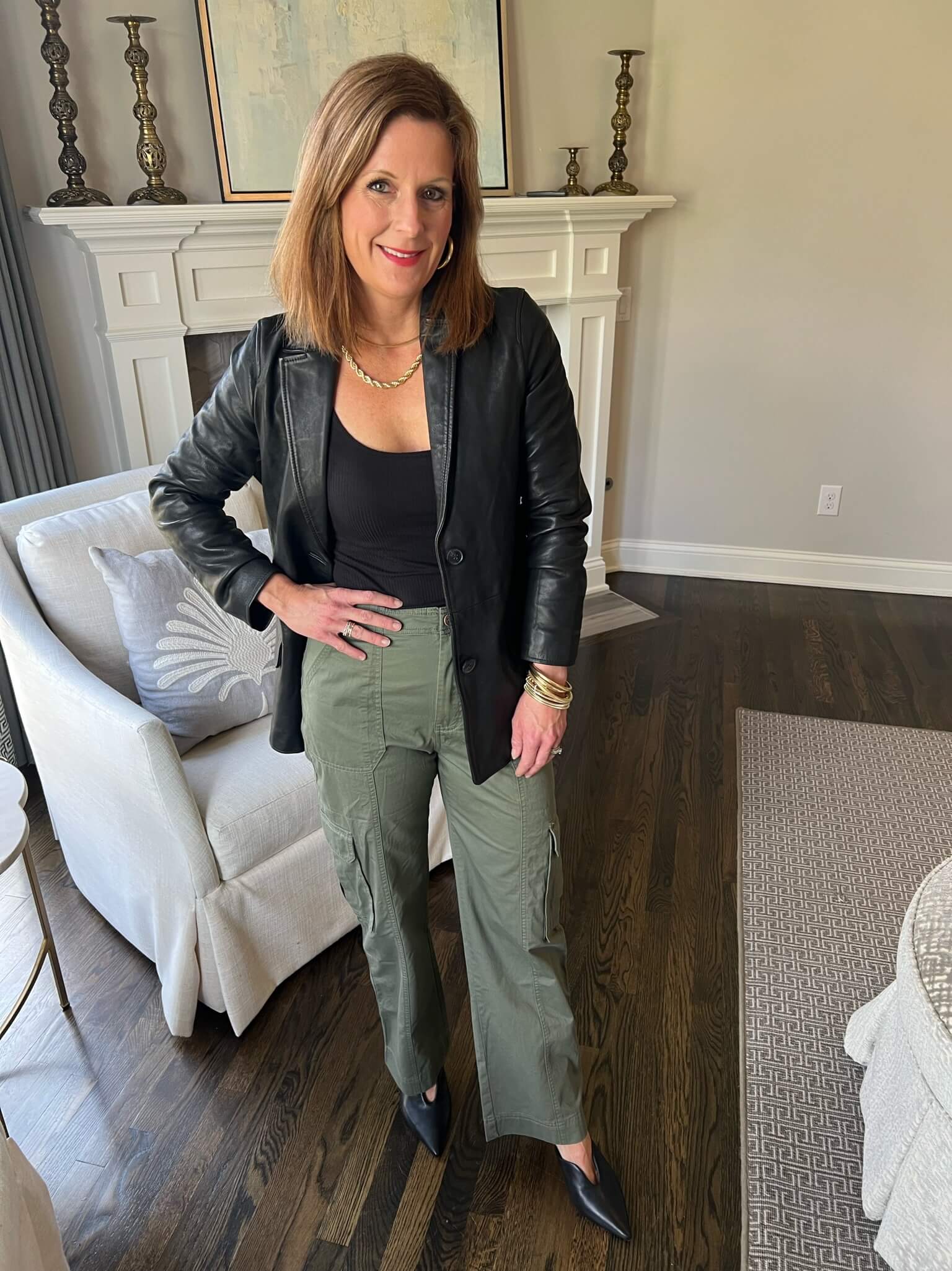 3 Ways To Style Cargo Pants Leather Blazer And Cargo Pants how to style a blazer with utility pants how to style your leather blazer how to wear heels with cargo pants how to dress up your cargo pants