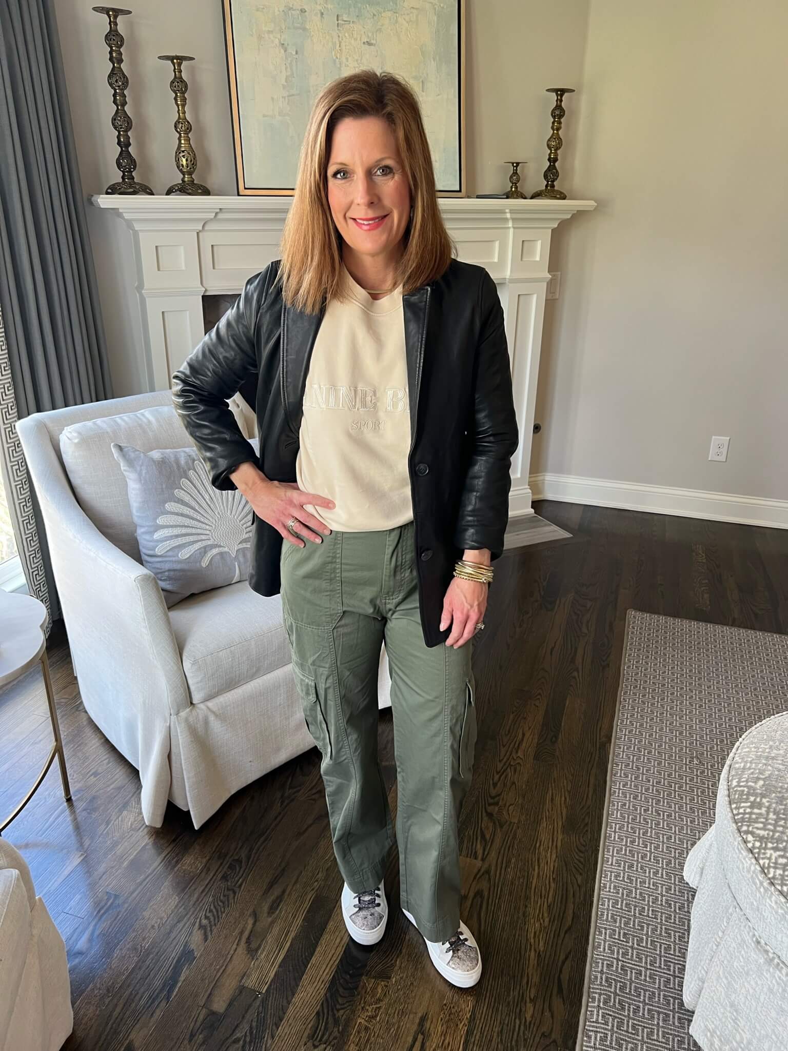 3 Ways To Style Cargo Pants Leather Blazer And Sweatshirt And Cargo Pants how to style a sweatshirt with leather blazer how to layer a sweatshirt under a leather blazer