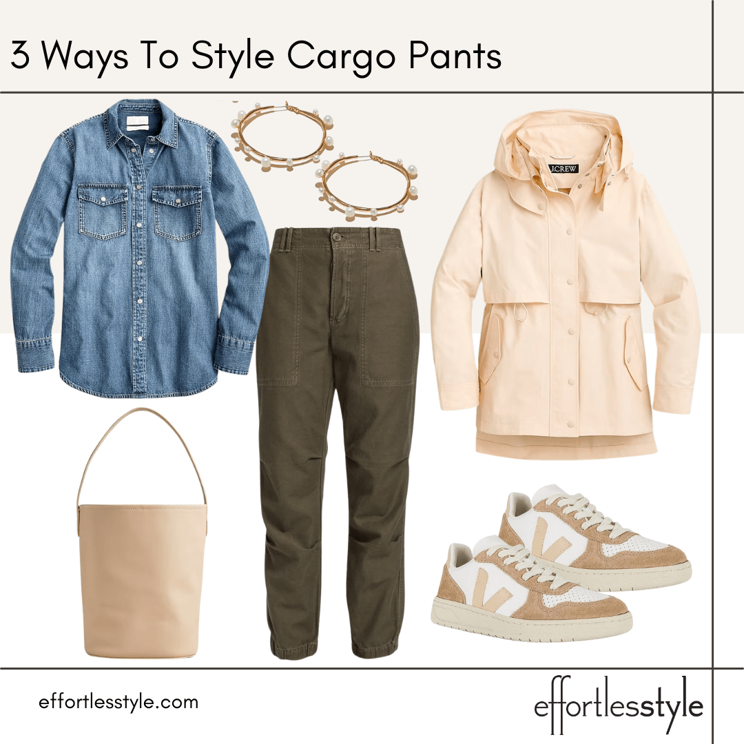 3 Ways To Style Cargo Pants Utility Cargo Joggers - Casual how to style utility joggers how to style cargo pants how to style cargo joggers how to wear a denim shirt how to style neutral tennis shoes for early spring how to style your cargo pants for early spring