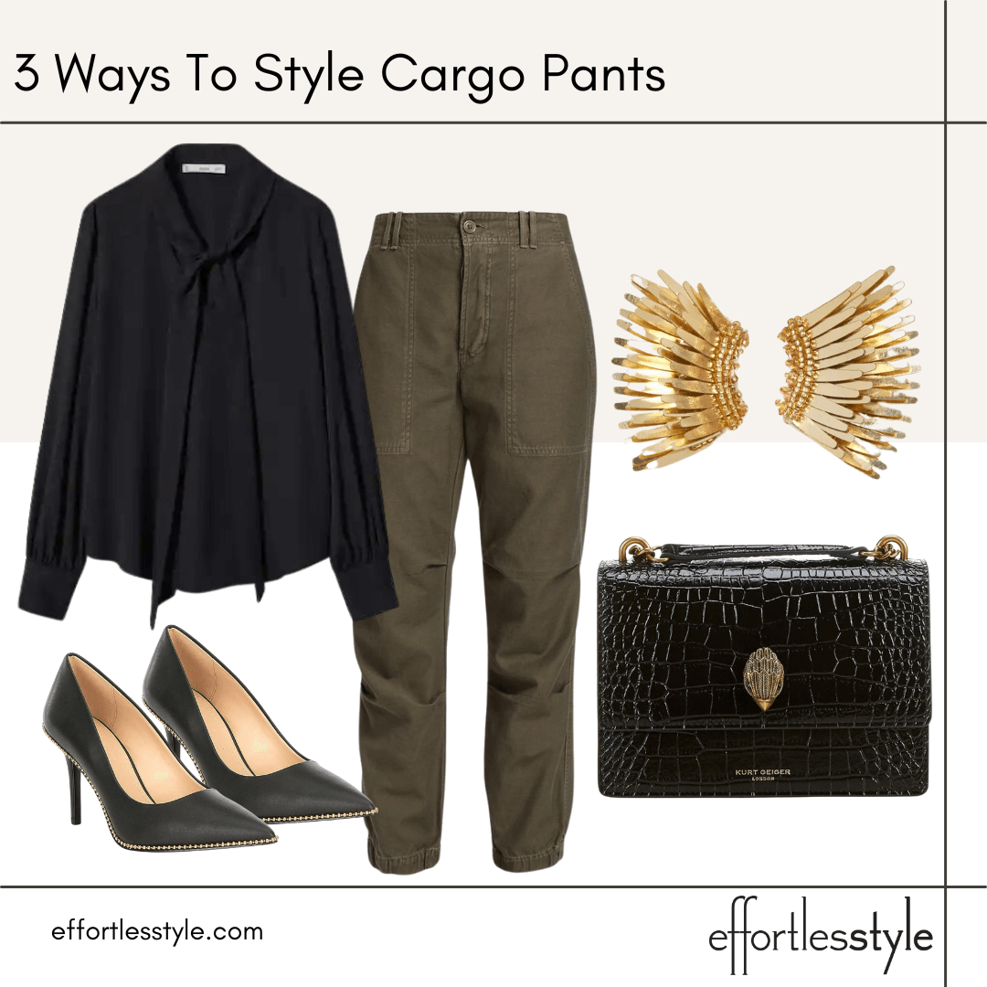 3 Ways To Style Cargo Pants Utility Cargo Joggers - Dressy how to style your cargo pants for a fun night out what to wear for girls' night out Nashville area stylists share fun date night look how to accessorize your cargo pants for a night out personal stylists share style inspiration for cargo pants how to wear joggers for girls night out how to wear heels with joggers how to style heels with cargo pants