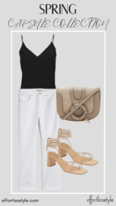 How To Wear Our Spring Capsule Wardrobe - Part 2 Cami & White Jeans how to create a fun white and black look for spring how to wear a camisole with white jeans how to style your white jeans for a night out what to wear for date night this spring