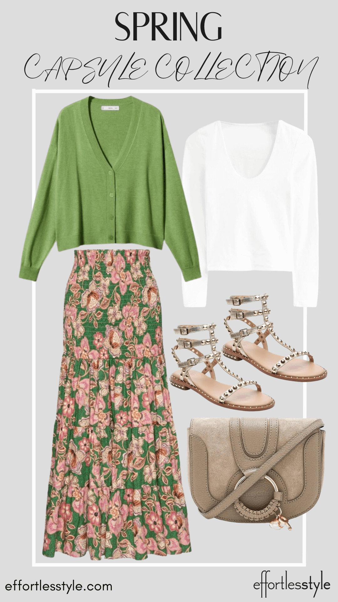 How To Wear Our Spring Capsule Wardrobe - Part 1 Matching Set Skirt & Long Sleeve Tee & Cardigan how to style a long skirt how to wear a long skirt how to wear a cardigan with a skirt must have sandals for spring must have sandals for summer