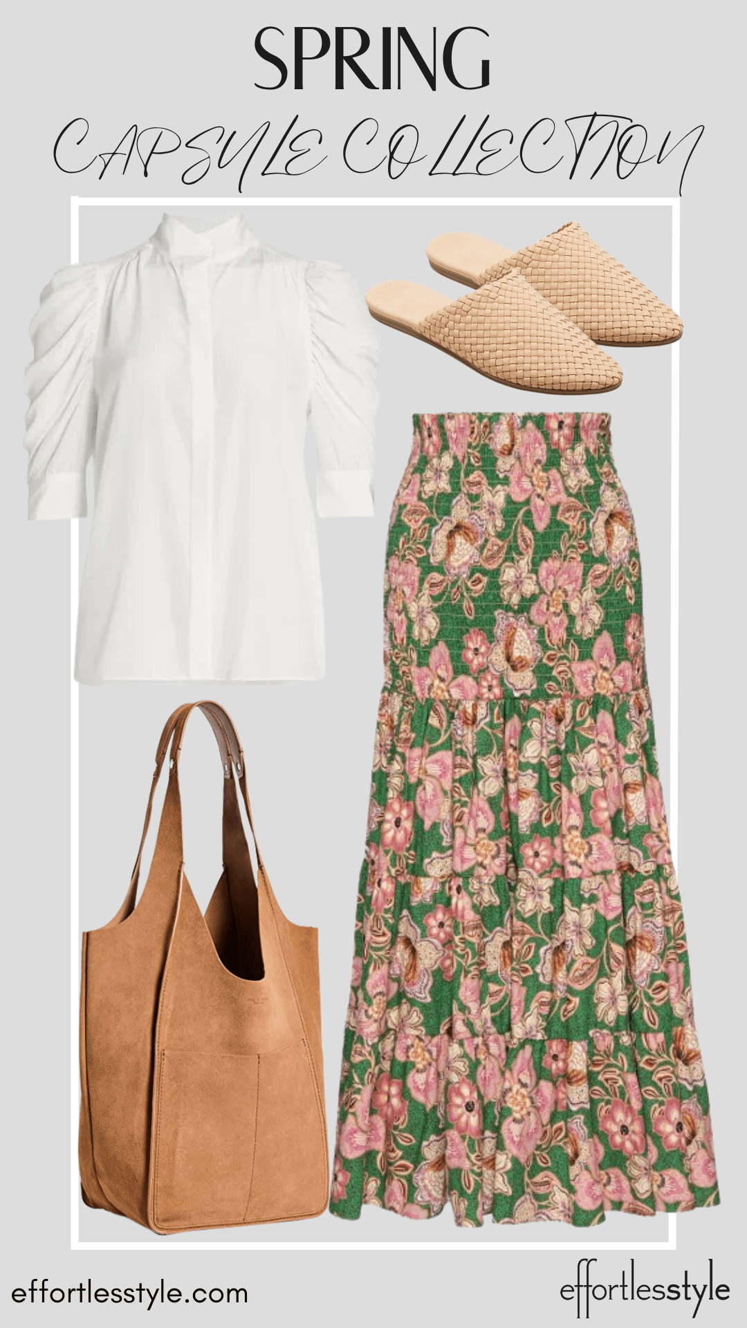 How To Wear Our Spring Capsule Wardrobe - Part 1 Matching Set Skirt & Short Sleeve Blouse how to style a long skirt this spring how to wear your long skirt with mules how to style your mules this spring spring accessories.