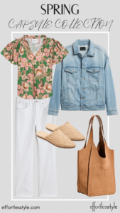 How To Wear Our Spring Capsule Wardrobe - Part 1 Matching Set Top & White Jeans & Denim Jacket how to style a jean jacket with white jeans how to wear a jean jacket with your white jeans must have shoes for spring affordable shoes for spring must have tote bag for spring essential accessories spring accessories