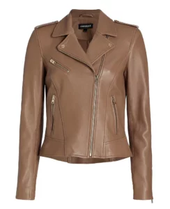 Wardrobe Staples Every Woman Should Own Faux Mink Brown Leather Slim Cut Biker Jacket