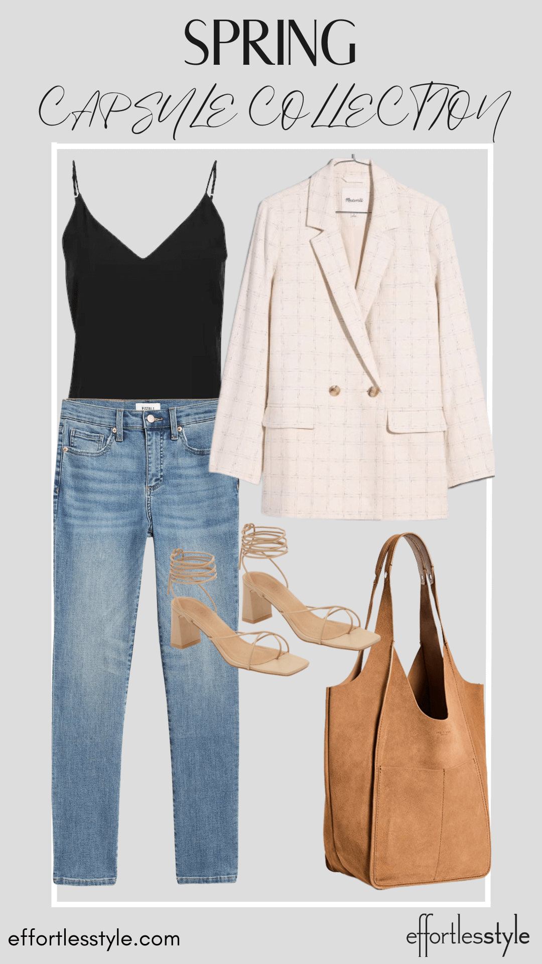 How To Wear Our Spring Capsule Wardrobe - Part 1 Neutral Blazer & Cami & Light Wash Jeans how to style a neutral blazer this spring Nashville area stylists share style inspiration for spring how to style a blazer with jeans how to wear a blazer to work