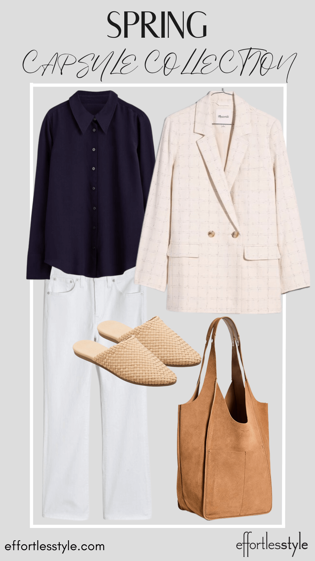 How To Wear Our Spring Capsule Wardrobe - Part 1 Neutral Blazer & Solid Blouse & White Jeans how to wear white jeans to work how to style a blazer with white jeans for the office personal stylists share wardrobe essentials for spring