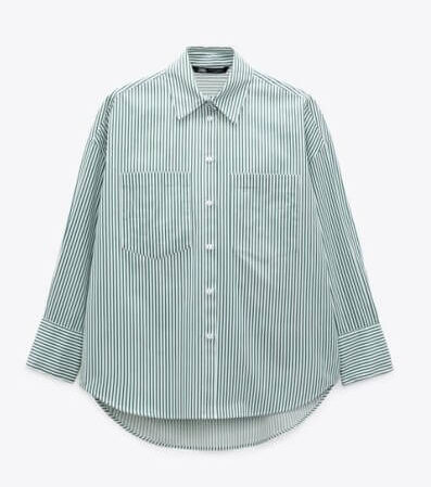 Spring Pieces We Are Loving At Zara Oversized Poplin Striped Shirt Nashville stylists share green striped button-up shirt how to wear the green trend this spring affordable button-up shirt for spring how to wear a colored button-up shirt