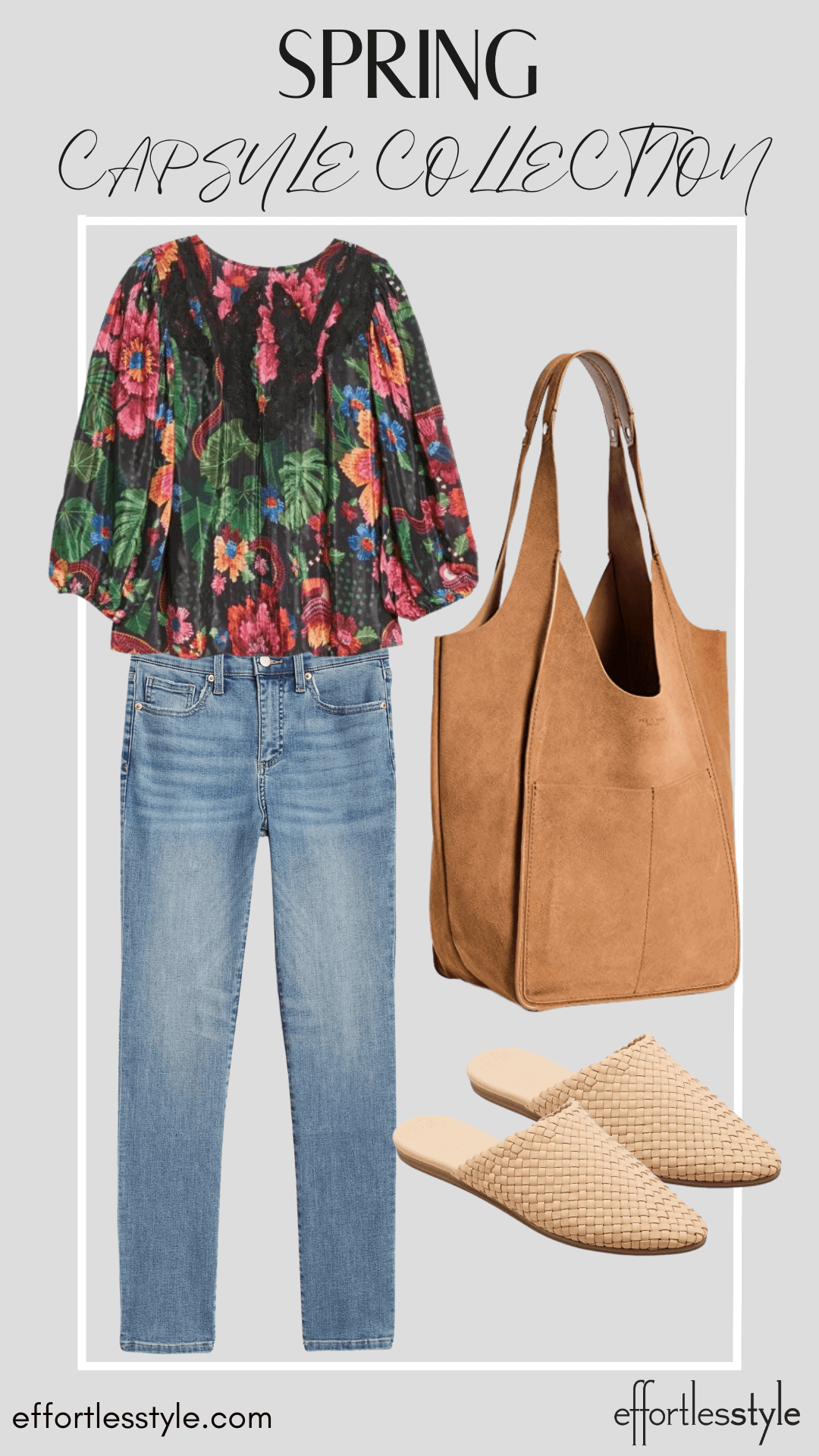 How To Wear Our Spring Capsule Wardrobe - Part 2 Printed Blouse & Light Wash Jeans how to wear mules with jeans how to style mules this spring affordable mules for spring the best shoes for spring