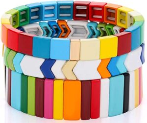 Rainbow Tile Bracelet Stack affordable jewelry for summer how to add color to your look this spring the best stacking bracelets for summer