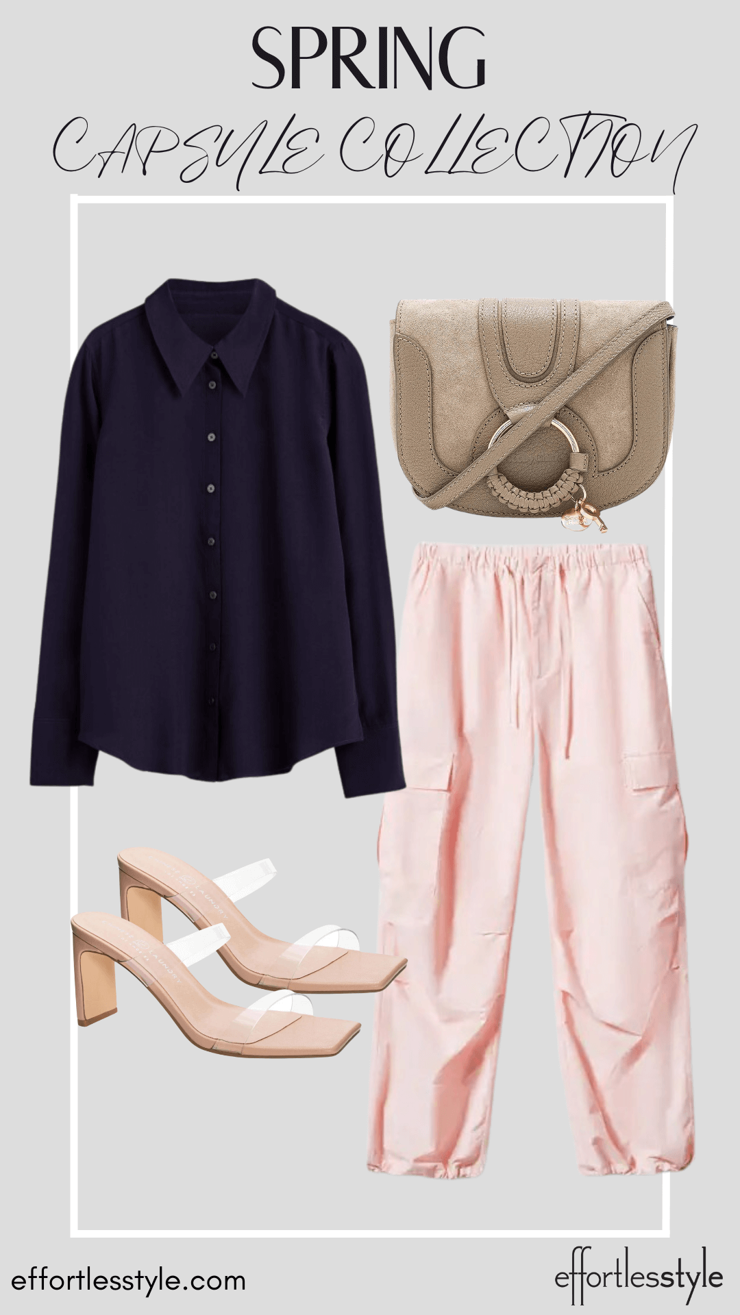 How To Wear Our Spring Capsule Wardrobe - Part 1 Solid Blouse & Cargo Pants how to dress up cargo pants for spring how to wear heels with cargo pants how to wear a dressy blouse with cargo pants Nashville area stylists share spring essentials