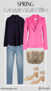 How To Wear Our Spring Capsule Wardrobe - Part 2 Statement Blazer & Solid Blouse & Light Wash Jeans how to wear a blazer with jeans this spring how to wear jeans to the office spring style inspiration how to wear bright pink this spring must have spring accessories fun spring accessories