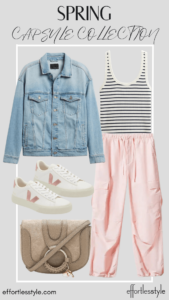 How To Wear Our Spring Capsule Wardrobe - Part 1 Striped Tank & Denim Jacket & Cargo Pants how to wear cargo pants this spring Nashville area stylists share fun looks with cargo pants how to style a basic tank top for spring how to make a basic tank top look cute