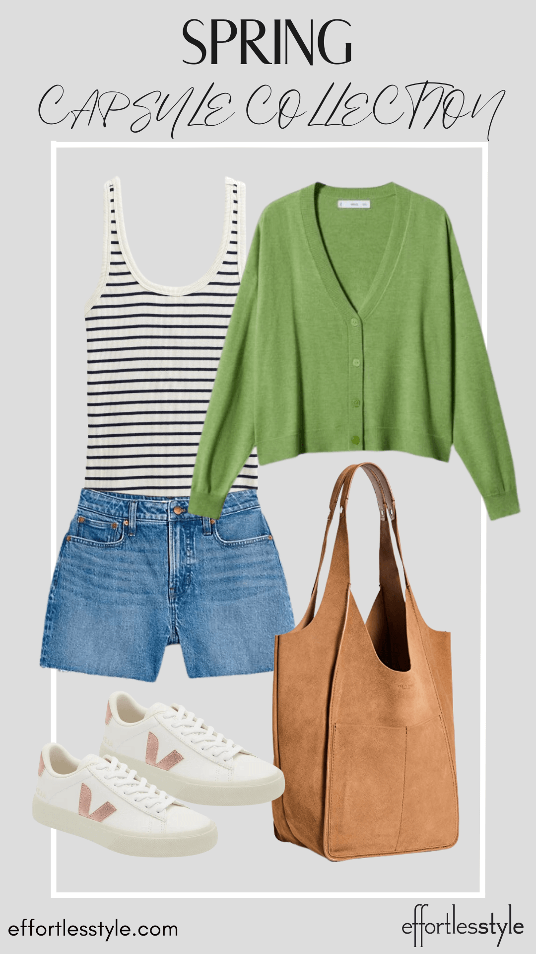 Striped Tank & Cardigan & Denim Shorts how to style the color green the green trend how to style your denim shorts