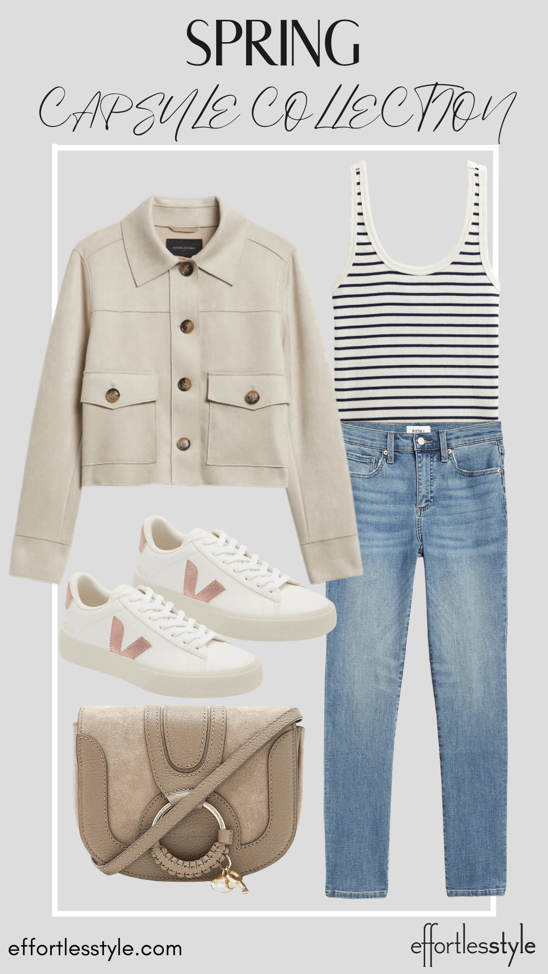 How To Wear Our Spring Capsule Wardrobe - Part 1 Striped Tank & Crop Jacket & Light Wash Jeans how to look cute for the ball fields this spring how to look cute for running errands quick and easy spring looks how to style your sneakers this spring